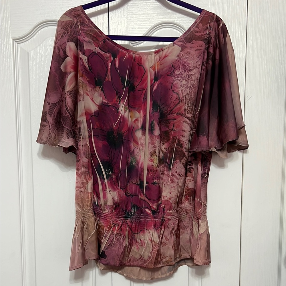 Floral Women's Top in Shades of Pink and Purple